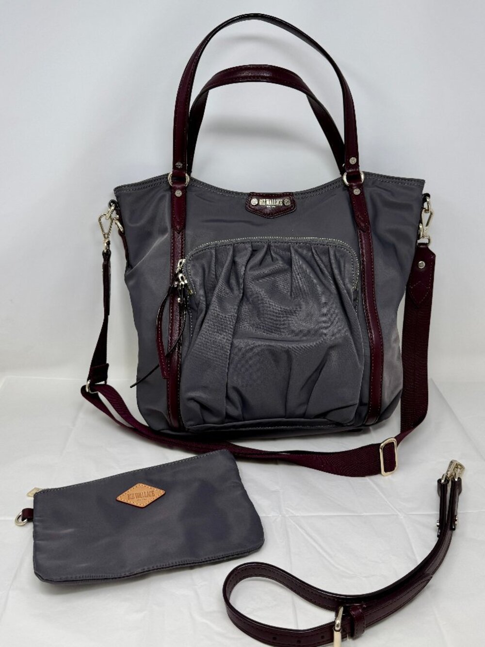 MZ Wallace Bianca Tote Bedford Gunmetal Wine Burgundy Nylon Bag Large Crossbody